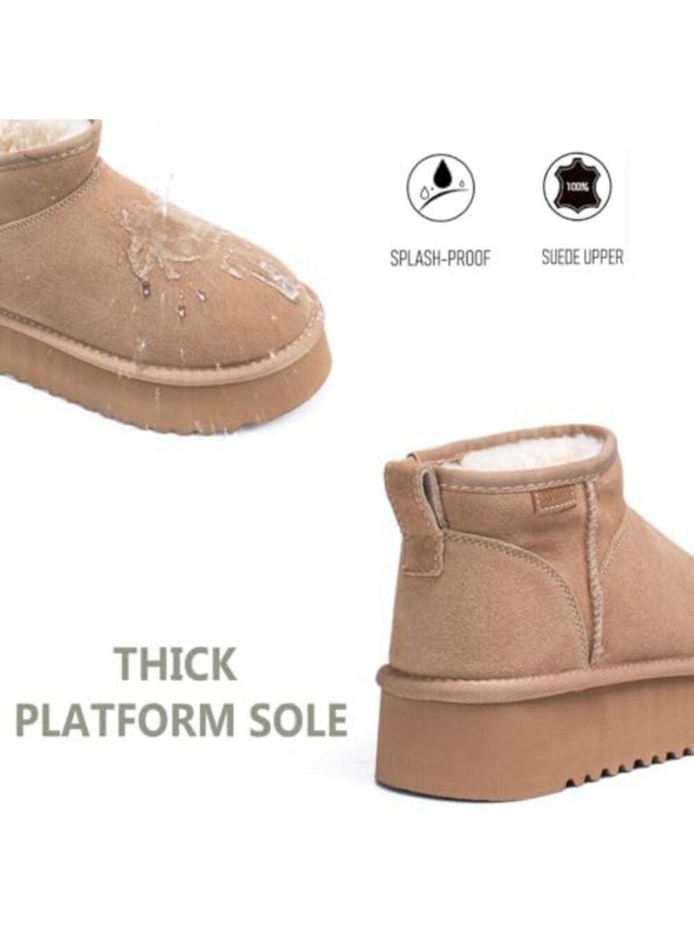 Cozy Mini Platform Ankle Boots for Women, Suede Winter Booties with Anti-Slip - Picture 4 of 6